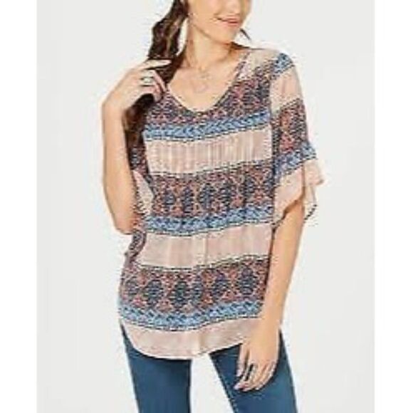 $54.50 Style & Co Pintuck Peasant Top, S, Medallion Trail - Picture 1 of 8
